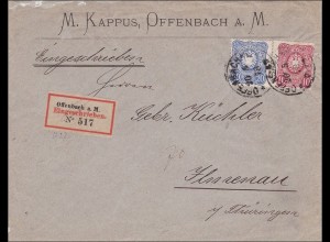 Brief von Offenbach nach Ilmenau 1878 Einschreiben