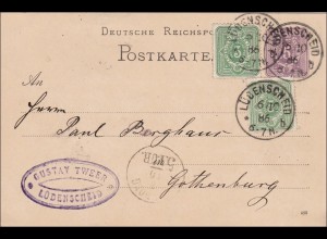 Ganzsache von Lüdenscheid nach Göteburg 1886