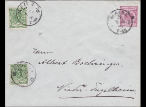 Ganzsachenumschlag: Mainz nach Nieder-Ingelheim 1891