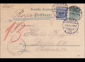1894: Ganzsache von Berlin nach Berlin - Rohrpost