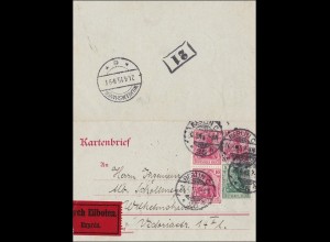 Germania: Kartenbrief Ganzsache von Berlin nach Wilhelmshaven als Eilbote 1915