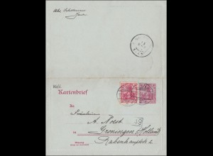 Germania: Kartenbrief Ganzsache von Jena nach Groningen Holland 1904