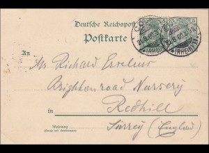Germania: Ganzsache Postkarte von Köln nach England 1900
