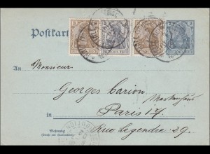 Germania: Ganzsache-Postkarte von Schwäbisch Hall nach Paris 1902