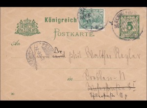 Germania: Ganzsache von Schneeberg nach Berlin 1901