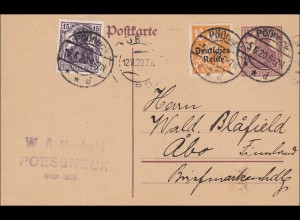 Germania: Ganzsache von Pössneck nach Finnland 1920