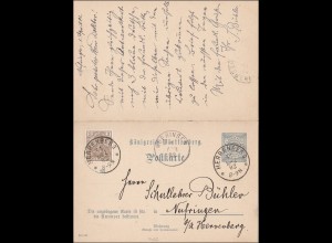 Germania: Ganzsache von Herrenberg nach Nufringen 1902