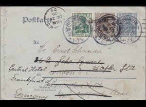 Germania: Ganzsache von Hochheim nach Frankfurt 1910