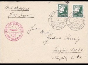 III. Reich: Brief mit Luftschiff ins Sudetenland 1938 nach Leipzig