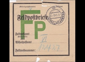 III. Reich: Feldpostbrief Zettel von Frankfurt Main von 1940