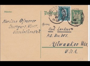 Ganzsache 1925 von Stuttgart nach USA