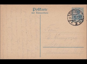 Ganzsache mit Antwortkarte von Eisenach nach Magdeburg 1921, P122