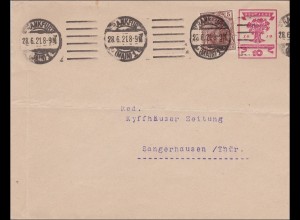 Ganzsachenumschlag 1921 von Frankfurt nach Sangerhausen