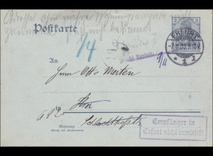 Ganzsache Germania 1903 von Erfurt, Empfänger nicht ermittelt