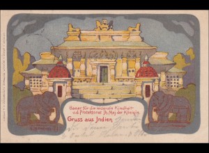 Ganzsache Dresden 1900 mit Abbildung Bazar-Gruss aus Indien für leidende Kinder