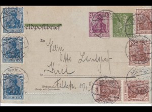 Ganzsache Feldpostbrief Germania, Jeßnitz 1922 nach Kiel