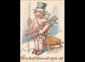 Ganzsache Propagandakarte Winterhilfswerk WHW 1934/35, Stempel München 1935