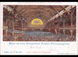 Ganzsache Gruss vom 1. Gesang Wettstreit 1899 Sängerhalle Cassel/Kassel, 