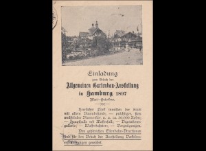 Ganzsache Einladung Gartenbau Ausstellung 1897 in Hamburg nach Schwabach