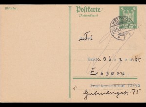 Ganzsache: P163 IA von Kettwig nach Essen 1926 - Antwort