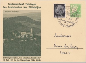 Ganzsache: Postwertzeichenschau 1937 in Bad Blankenburg/Thüringen 