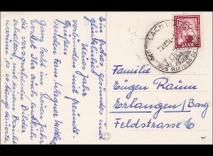 Saar: 1954 Mettlach nach Erlangen auf Postkarte