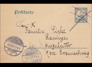 DOA: Ganzsache nach Königslutter und Lauingen 1907