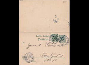 DOA: Ganzsache von Dar-es-Saalam nach Frankfurt/M 1898 mit Antwort