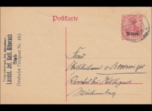 Belgien: Ganzsache Feldpostadresse Biberach nach Stuttgart 1917