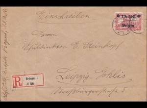 Belgien: Einschreiben mit MiNr. 8 als EF nach Leipzig 1916
