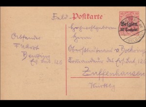Belgien: Ganzsache Churtrai 1915 nach Zuffenhausen