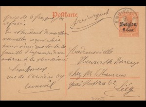 Belgien: Ganzsache von Ensival nach Liège 1917