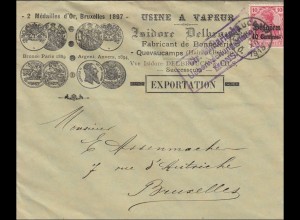 Belgien: Brief aus Quevaucamps nach Brüssel 1915, militärische Überwachung