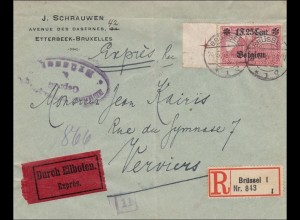 Belgien: Brief aus Brüssel als Eilboten/Einschreiben nach Verviers 1918