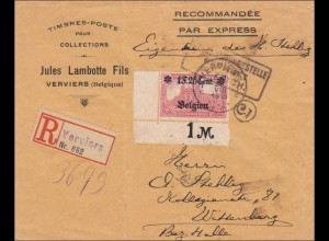 Belgien: Brief aus Verviers nach Wittenberg mit 23II EF, Eckrand 1918