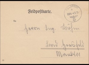 Feldpost II. WK Erste Kriegstage:4.9.1939 mit Infos über Postsammelstelle Kassel