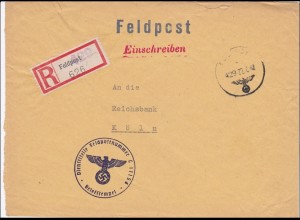 Feldpost II. WK: Einschreiben Brüssel FPNr. L 11156 nach Köln, Reichsbank 1942