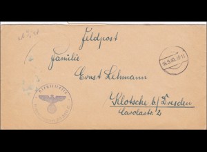 Feldpost II. WK: FPNr. 25 200, stummer Stempel 1940 nach Klotsche bei Dresden