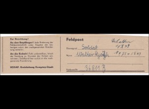 Kempten - Feldpost Streifband der Kreiszeitung an FPNr. 36 811 B, 1943