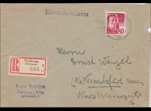 Französische Zone: Einschreiben von Freiburg nach Frankfurt/Main 1949