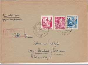 Französische Zone: Einschreiben aus Reutlingen nach Zwickau 1947
