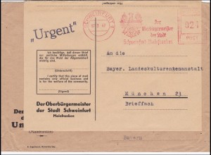 BiZone: Brief Oberbürgermeister Schweinfurt nach München - Freistempel 1947