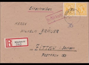 BiZone: Einschreiben aus München nach Zittau 1946 - Gebühr bezahlt