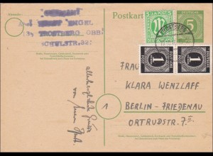 BiZone: Ganzsache von Trostberg nach Berlin 1946