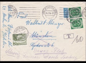 Brief aus München mit Weiterleitung in die Schweiz - Nach Taxe 1954