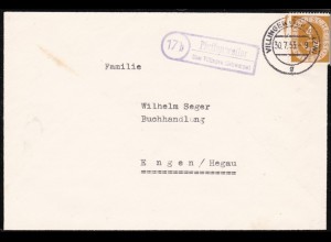 Trauerbrief von Pfaffenweiler/Villingen-Schwenningen nach Engen 1953