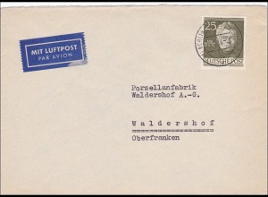 Luftpost Brief 1954 nach Waldershof