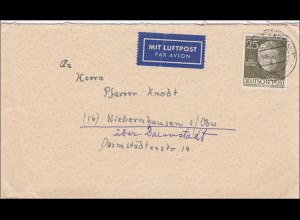 Brief 1953 als Luftpost nach Niedernhausen/Darmstadt