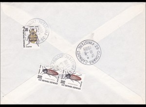 Brief 1988 nach Frankreich mit Nachporto, Käfer