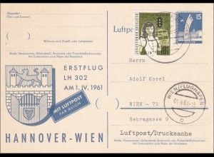 Ganzsache Erstflug LH - Hannover-Wien 1961
